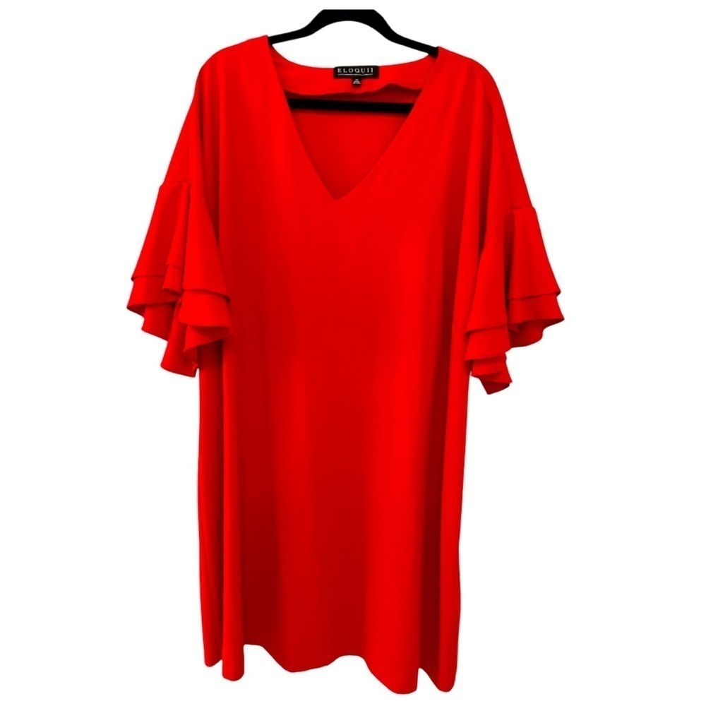 Eloquii Plus Size Red Ruffle Sleeve Dress - Picture 3 of 10
